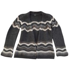 Wool Blend Scallop Knit Open Front Cardigan Medium